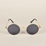 Unisex Black Lens & Gold-toned Round Sunglasses With UV Protected Lens