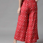 Women Red & White Printed Wide Leg Palazzos