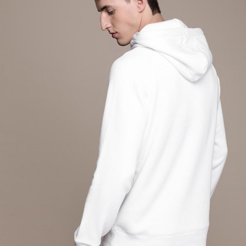 Men White Printed Hooded Sweatshirt