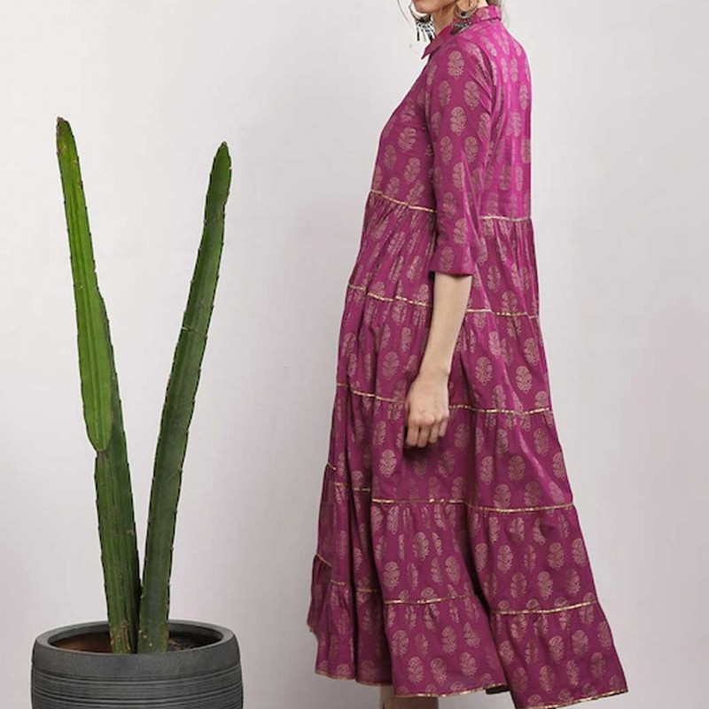 Women Pink Printed Tiered Anarkali Kurta