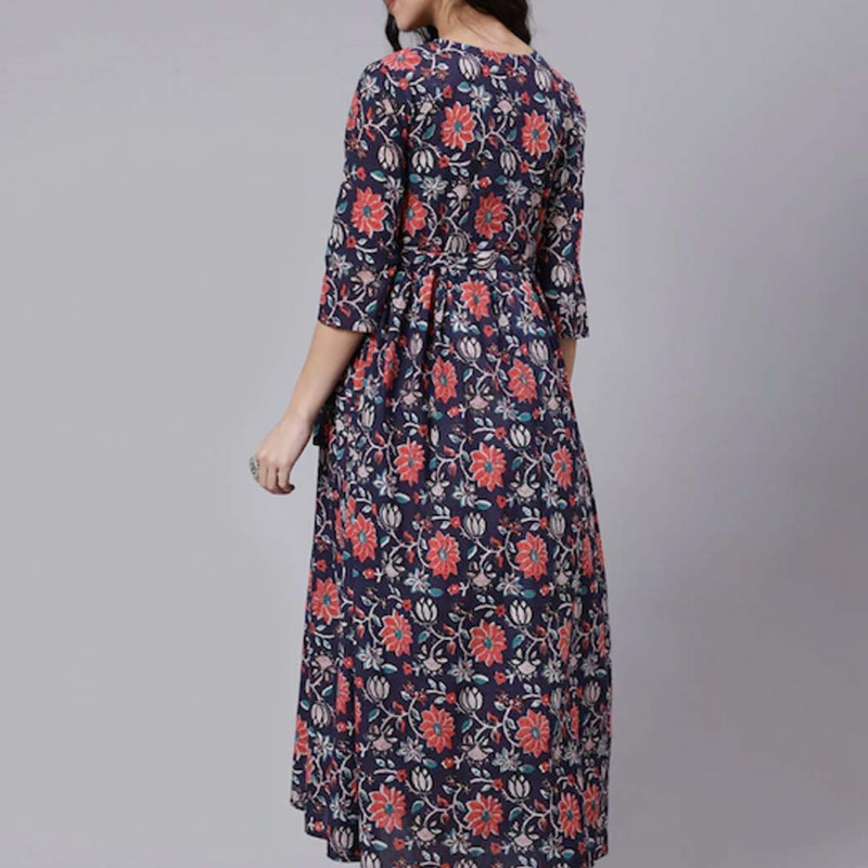 Blue Floral Maternity Cotton Maxi Dress